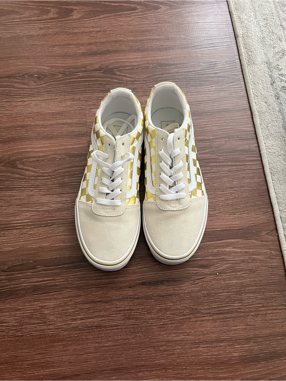 Vans Cream & Yellow Checkerboard Low-Top Sneakers